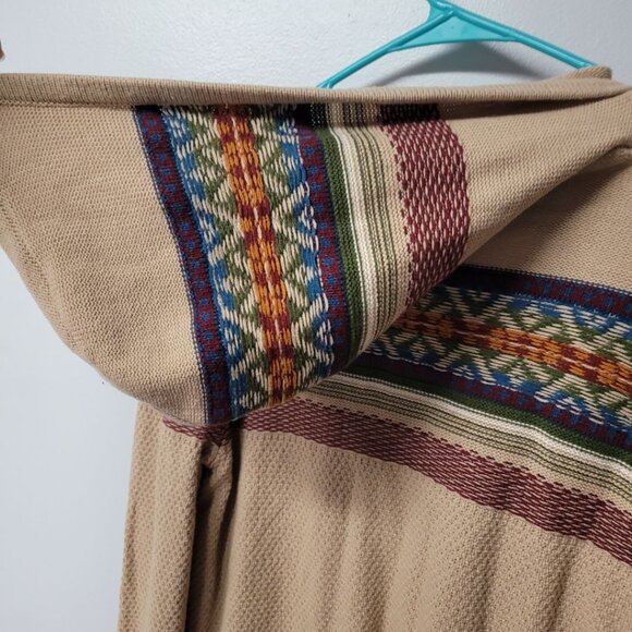 Natural Reflections Knit Hooded Sweater Hoodie Tan Brown Tribal Womens Large - Picture 4 of 7
